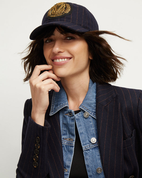 Pinstriped Wool Baseball Cap | Logo Crest