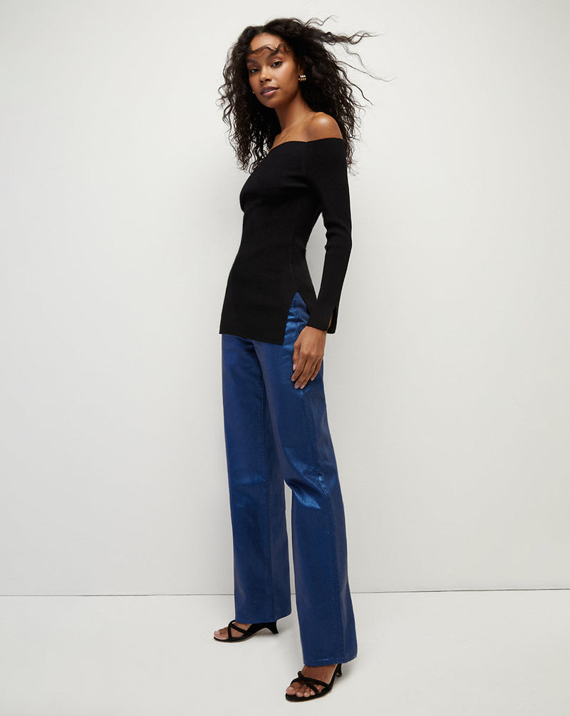 Derick Ribbed Off-Shoulder Pullover