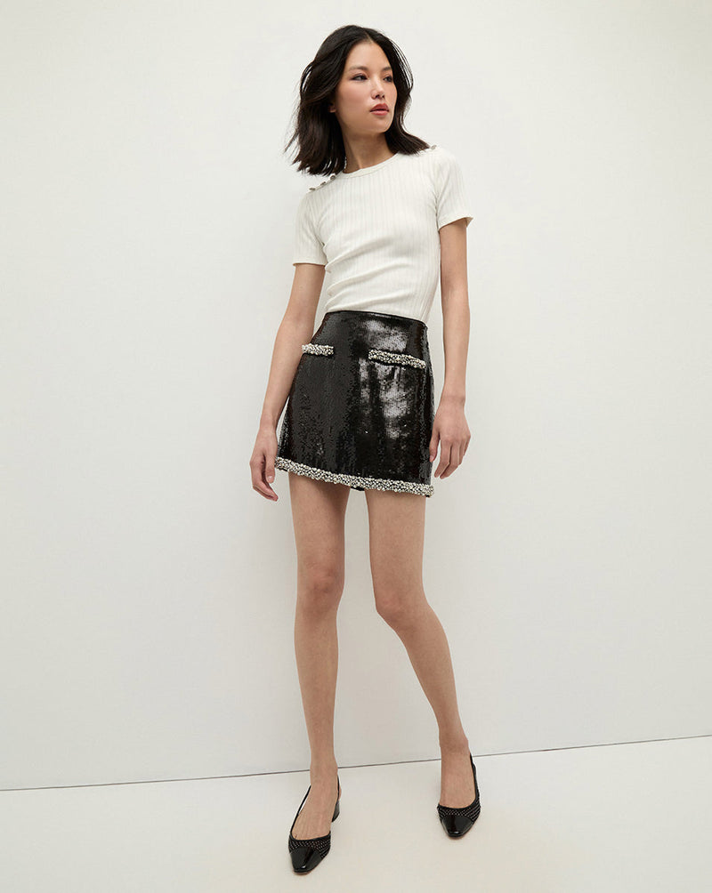 Perry Pearl-Trim Sequin Skirt