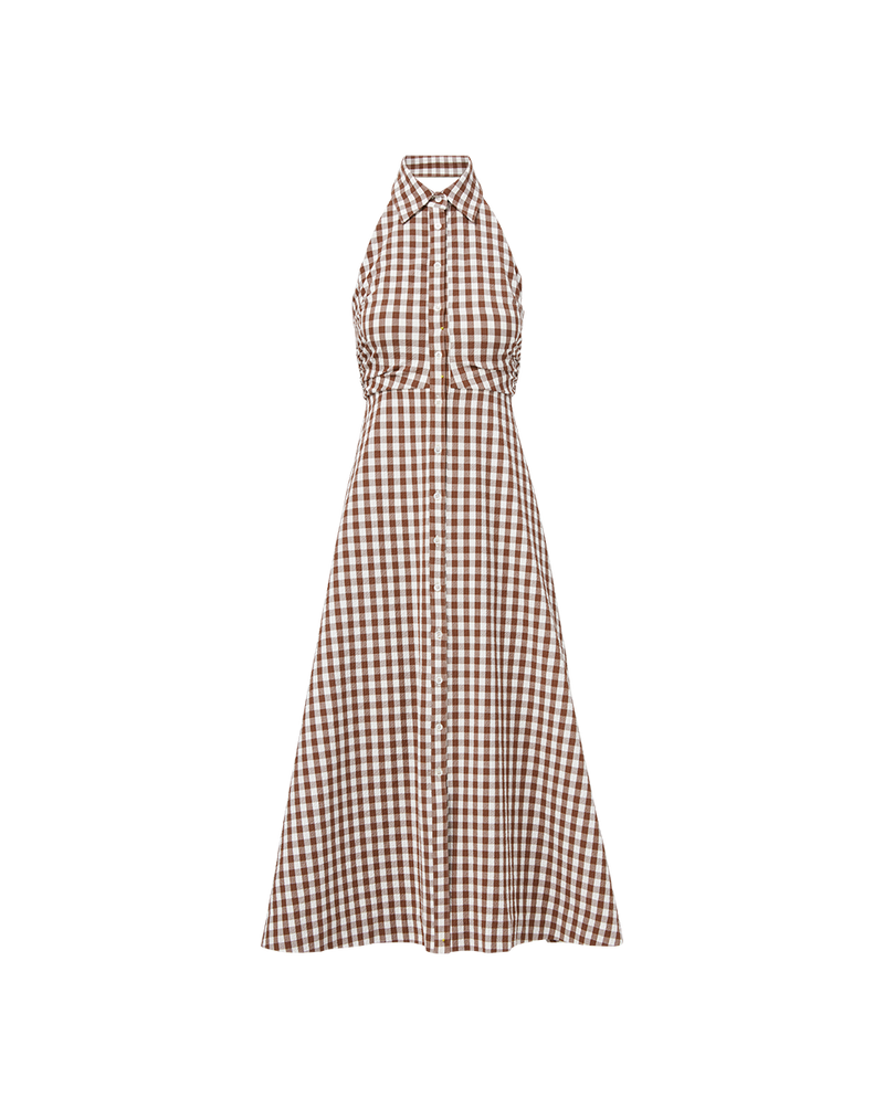 Mackey Gingham Seersucker Halter Dress