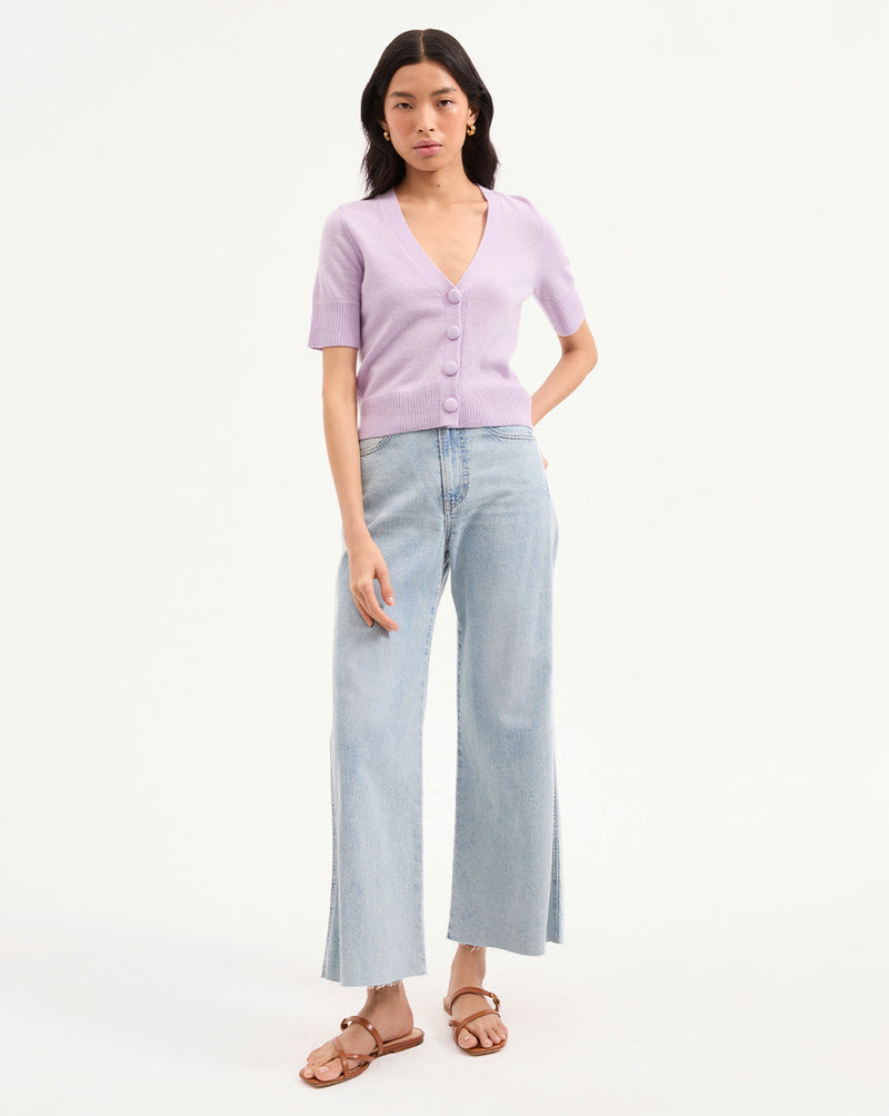 Solene Short-Sleeve Cashmere Cardigan