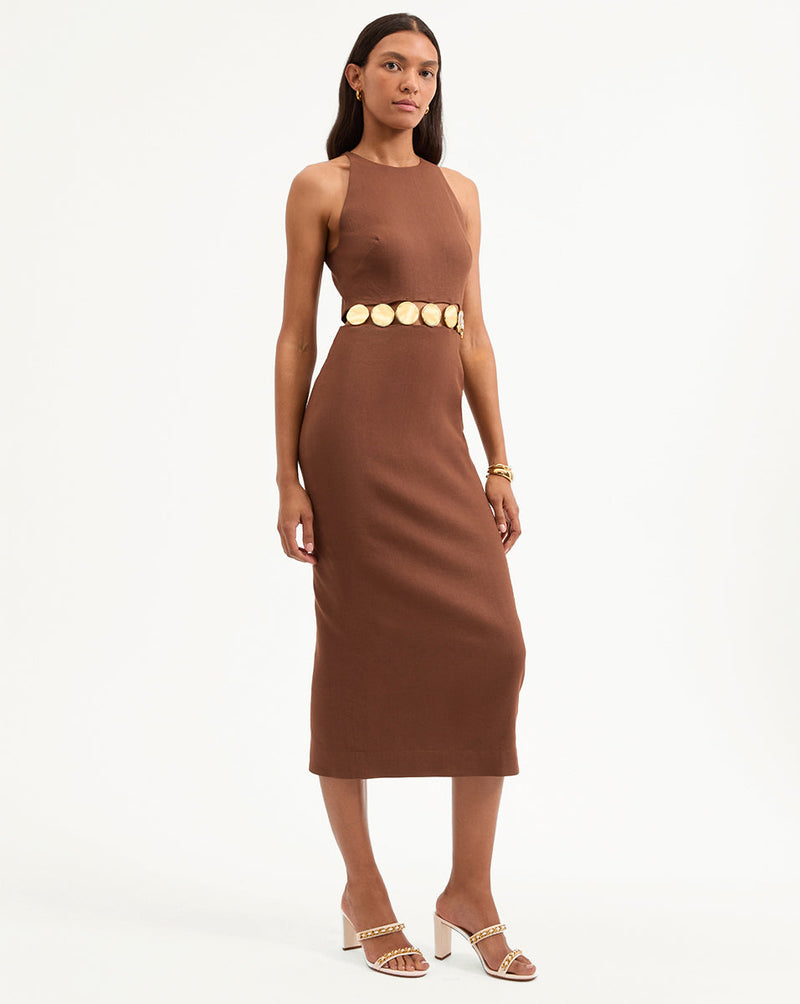 Isla Gold Medallion Midi Dress