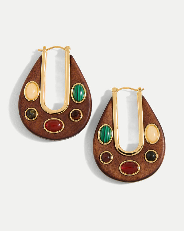 Wood Embellished Drop Hoop
