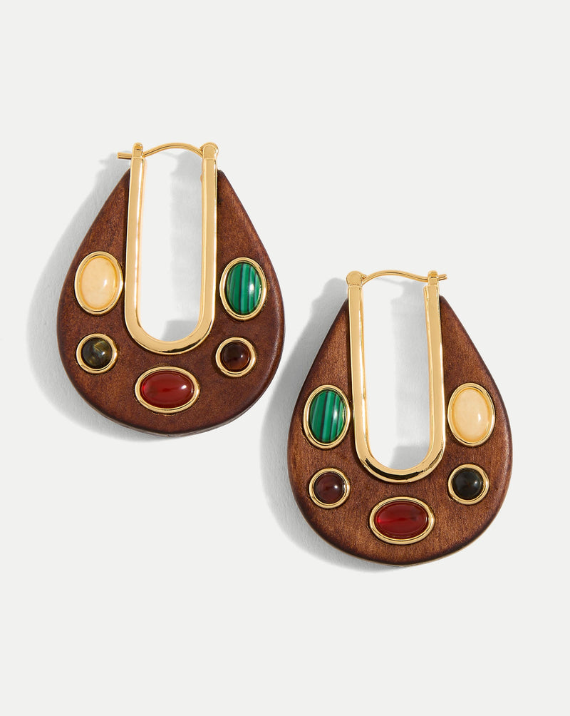 Wood Embellished Drop Hoop
