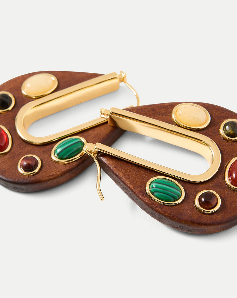 Wood Embellished Drop Hoop