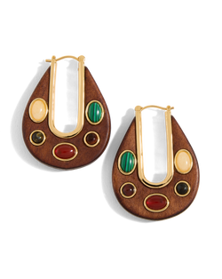 Wood Embellished Drop Hoop