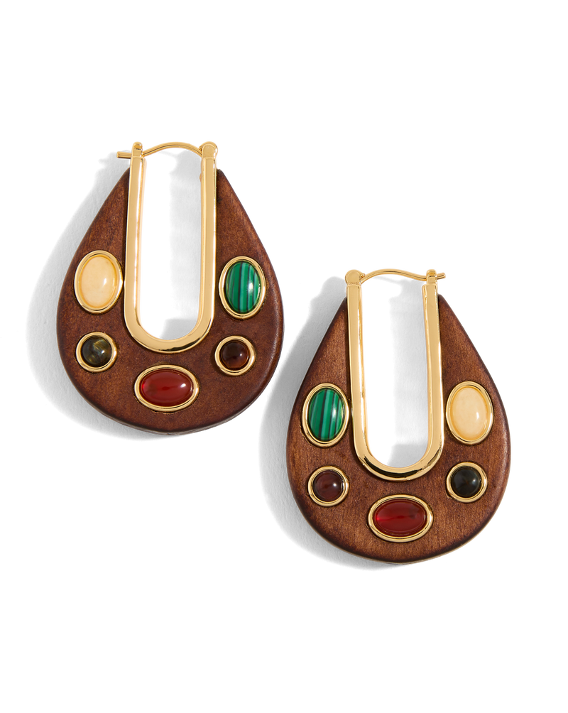 Wood Embellished Drop Hoop