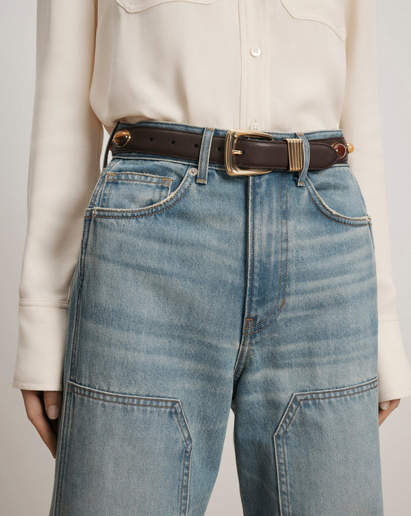Arch Embellished Leather Belt
