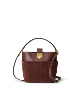 Small Crest Lock Suede Bucket Bag