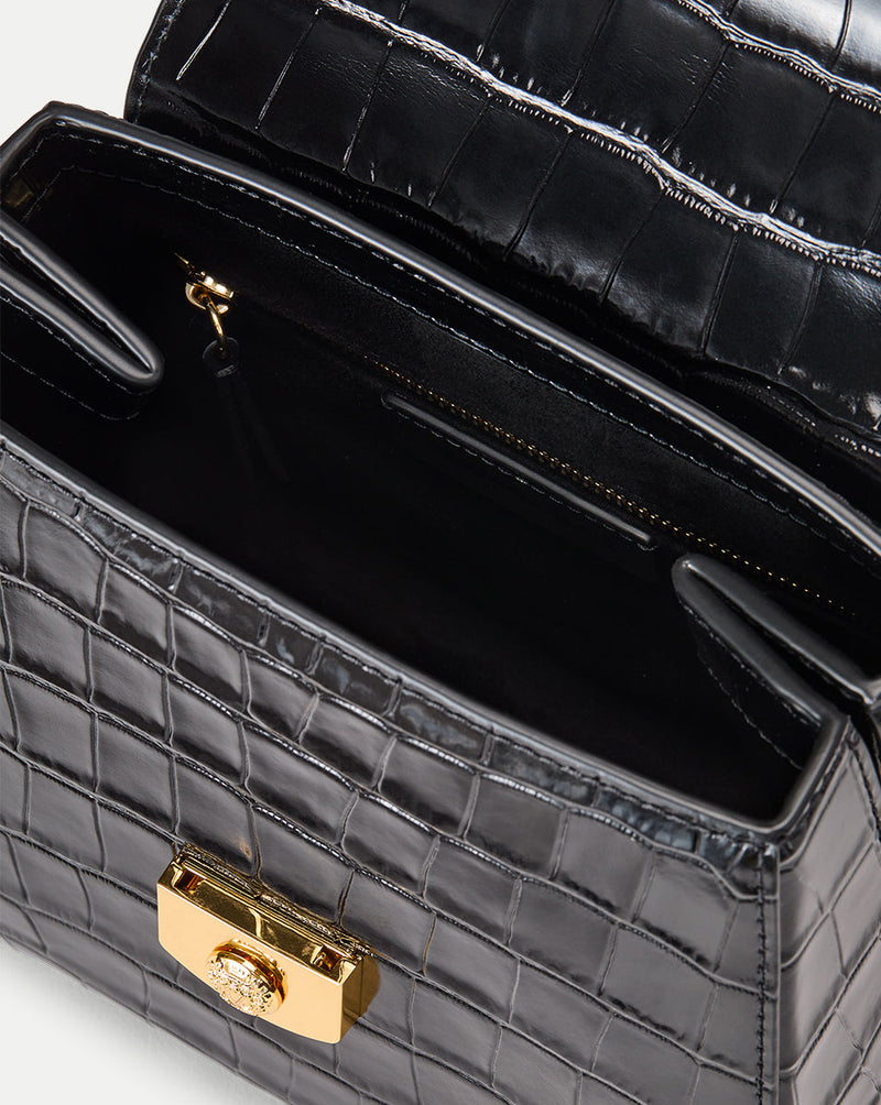 Croc-Embossed Crest Lock Bag