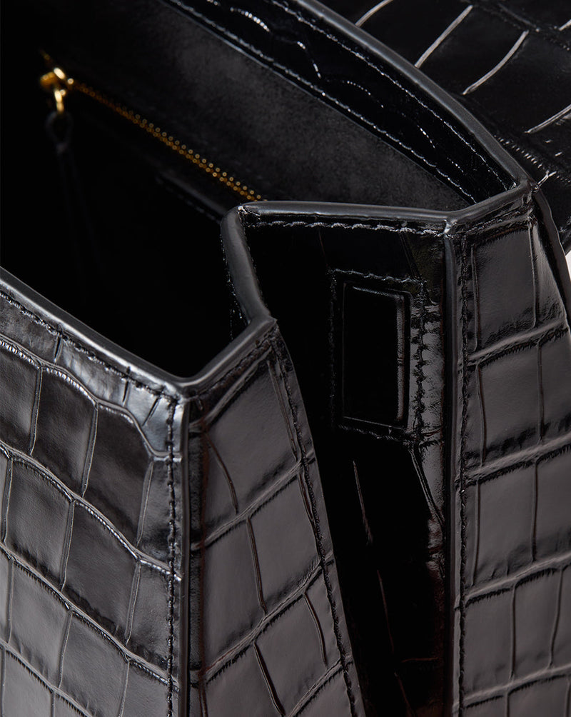 Croc-Embossed Crest Lock Bag