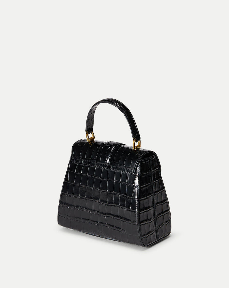 Croc-Embossed Crest Lock Bag