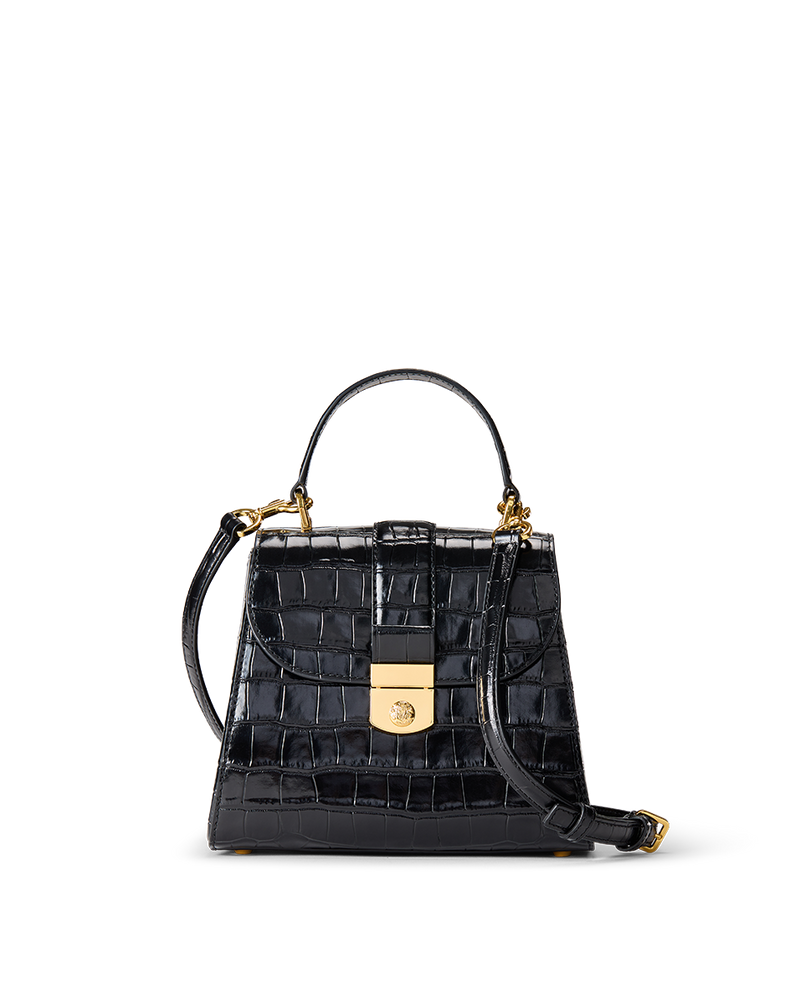 Croc-Embossed Crest Lock Bag