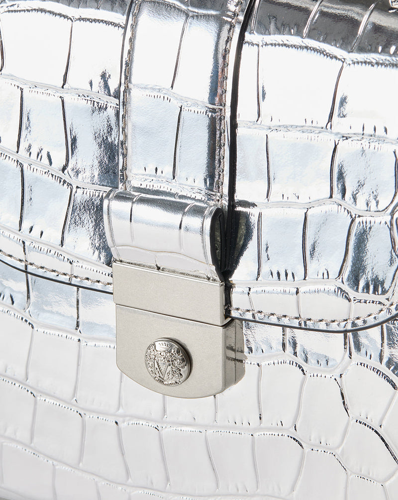 Croc-Embossed Crest Lock Bag