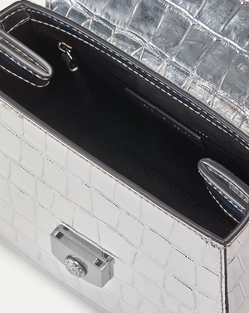 Croc-Embossed Crest Lock Bag