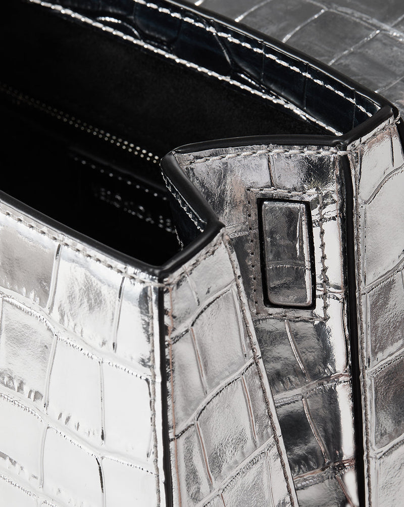 Croc-Embossed Crest Lock Bag