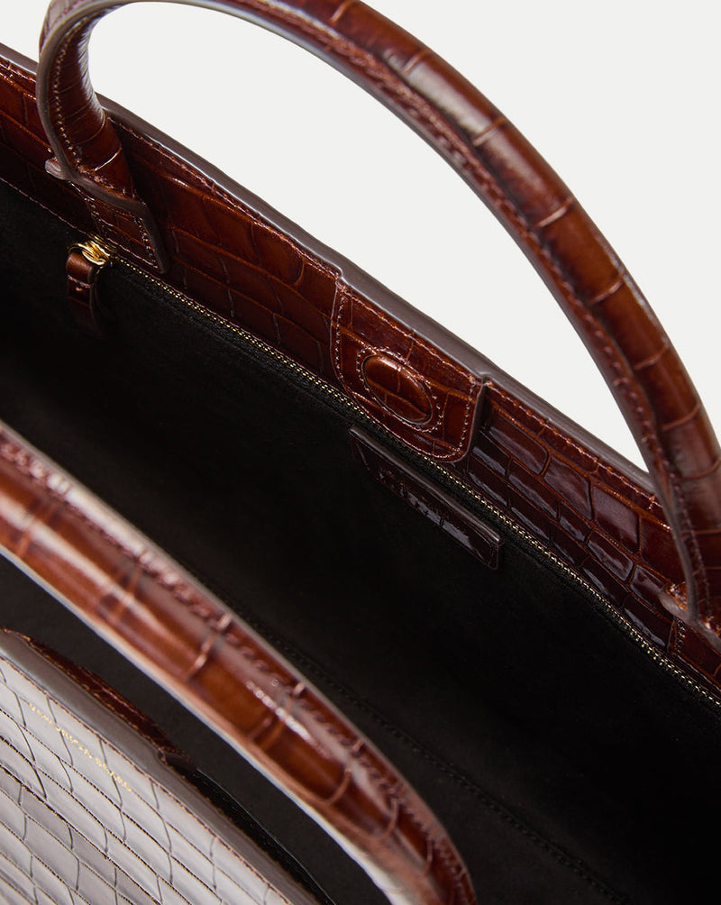 Large Veronica Beard Croc-Embossed Dash Bag