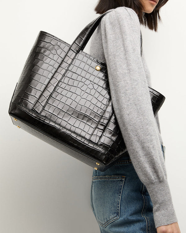 Veronica Beard Croc-Embossed Grand Goody Bag