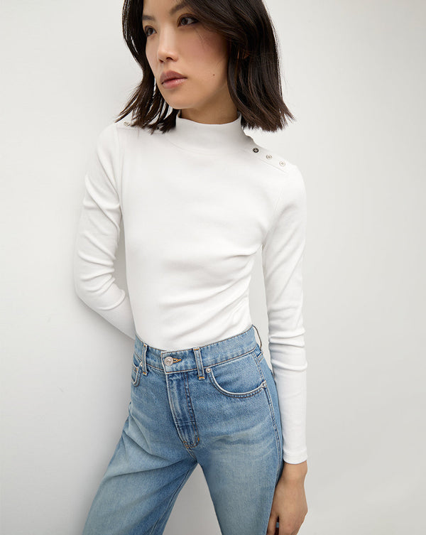 Nate Mock-Neck Top With Buttons