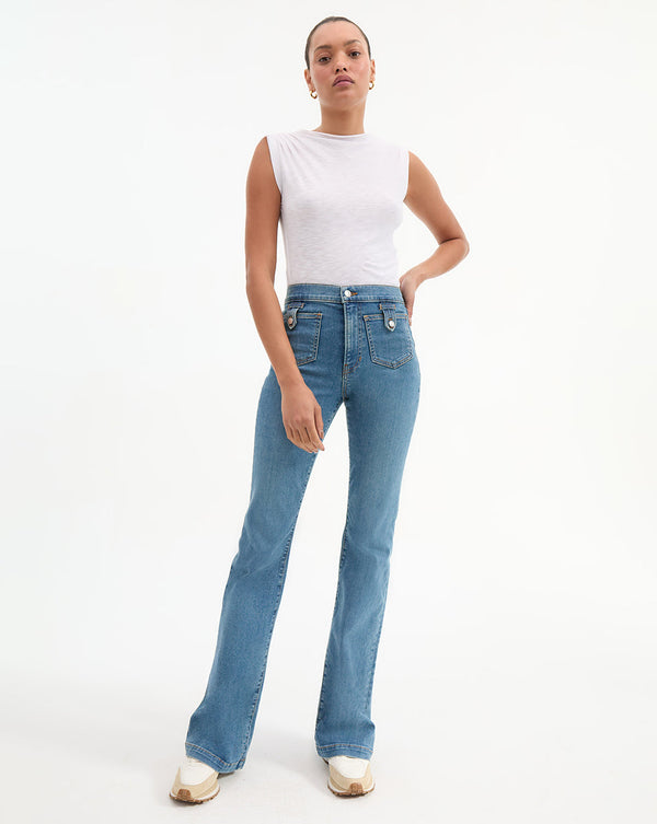 Beverly Patch-Pocket Skinny-Flare Jean