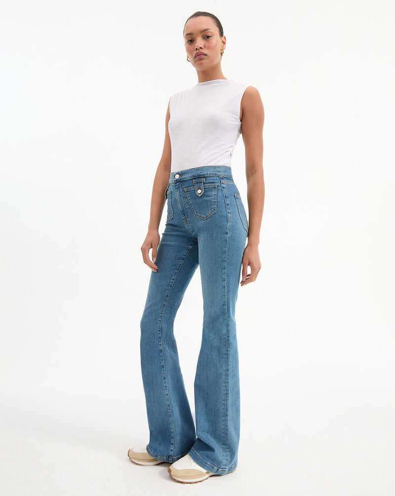 Beverly Patch-Pocket Skinny-Flare Jean
