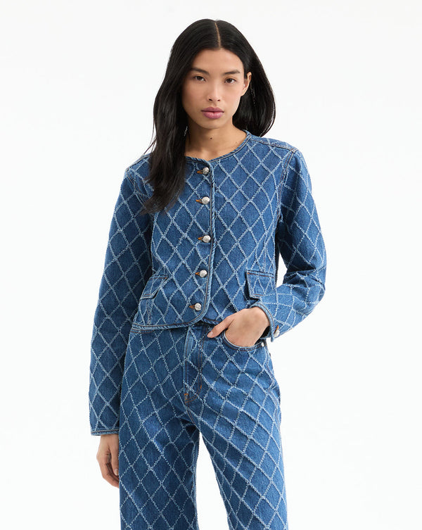 Nolita Diamond-Printed Denim Jacket