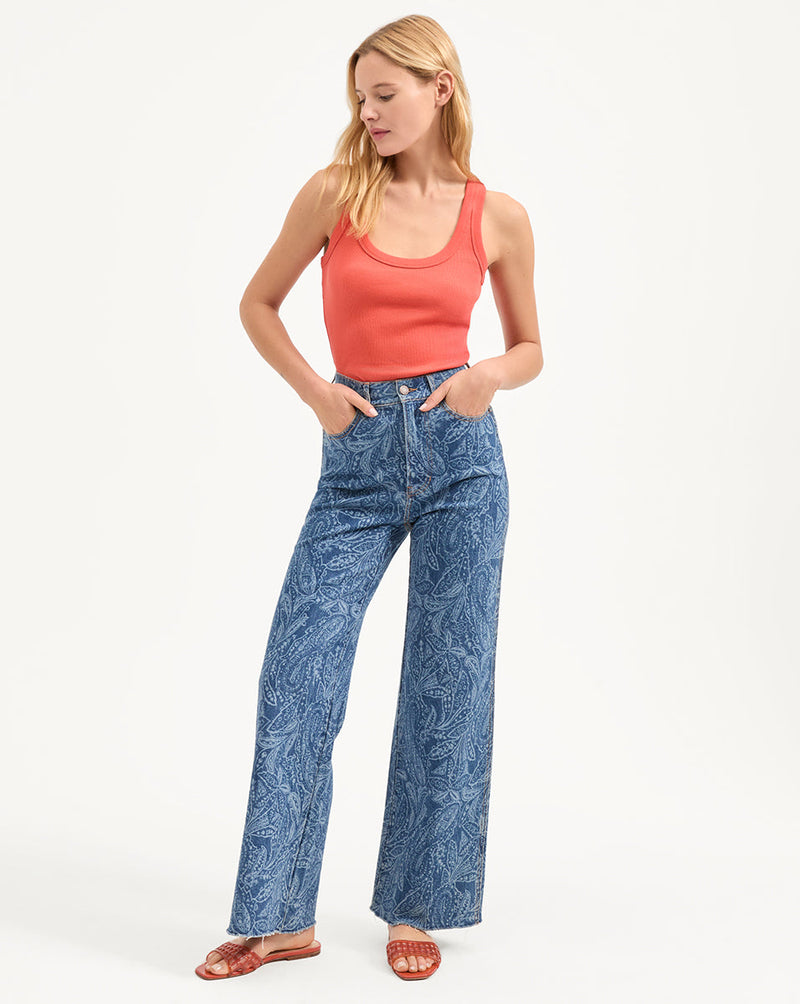 Taylor Paisley Printed Wide-Leg Jean