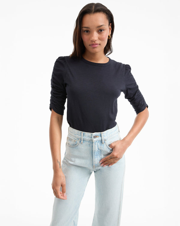 Waldorf Ruched-Sleeve Slub T-Shirt