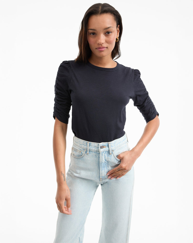 Waldorf Ruched-Sleeve Slub T-Shirt