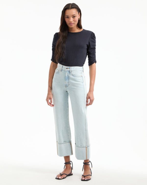 Waldorf Ruched-Sleeve Slub T-Shirt
