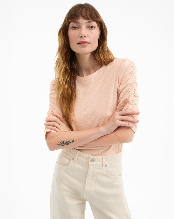 Waldorf Ruched-Sleeve Slub T-Shirt