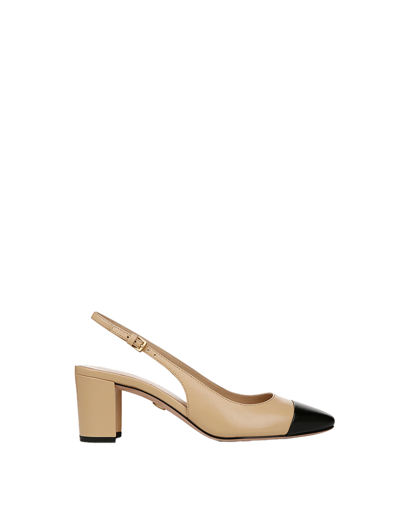 Cecile Leather Cap-Toe Slingback Pump
