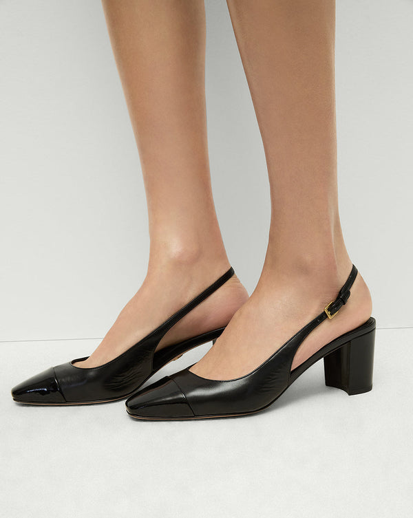 Cecile Leather Cap-Toe Slingback Pump