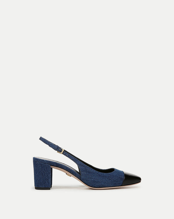 Cecile Denim Cap-Toe Slingback Pump