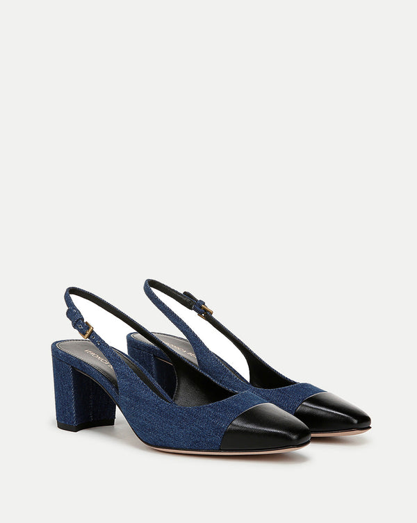 Cecile Denim Cap-Toe Slingback Pump