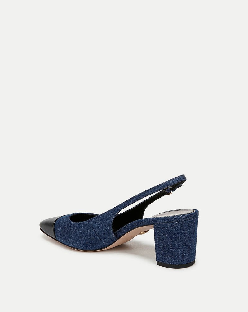 Cecile Denim Cap-Toe Slingback Pump