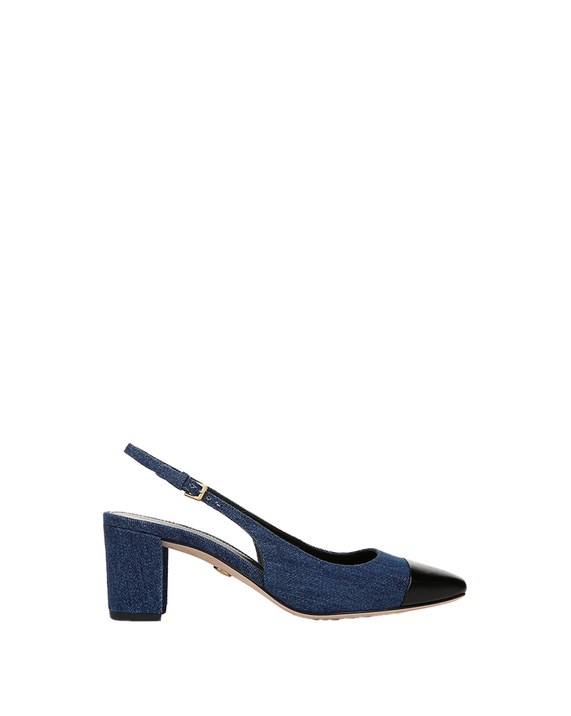 Cecile Denim Cap-Toe Slingback Pump