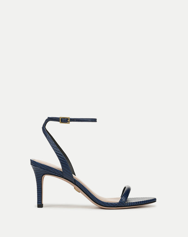 Sylvie Lizard-Embossed Ankle-Strap Stiletto Sandal