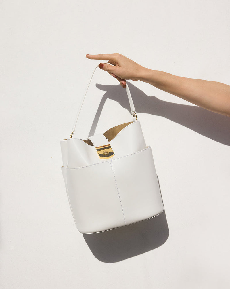 Large Crest Lock Bucket Bag